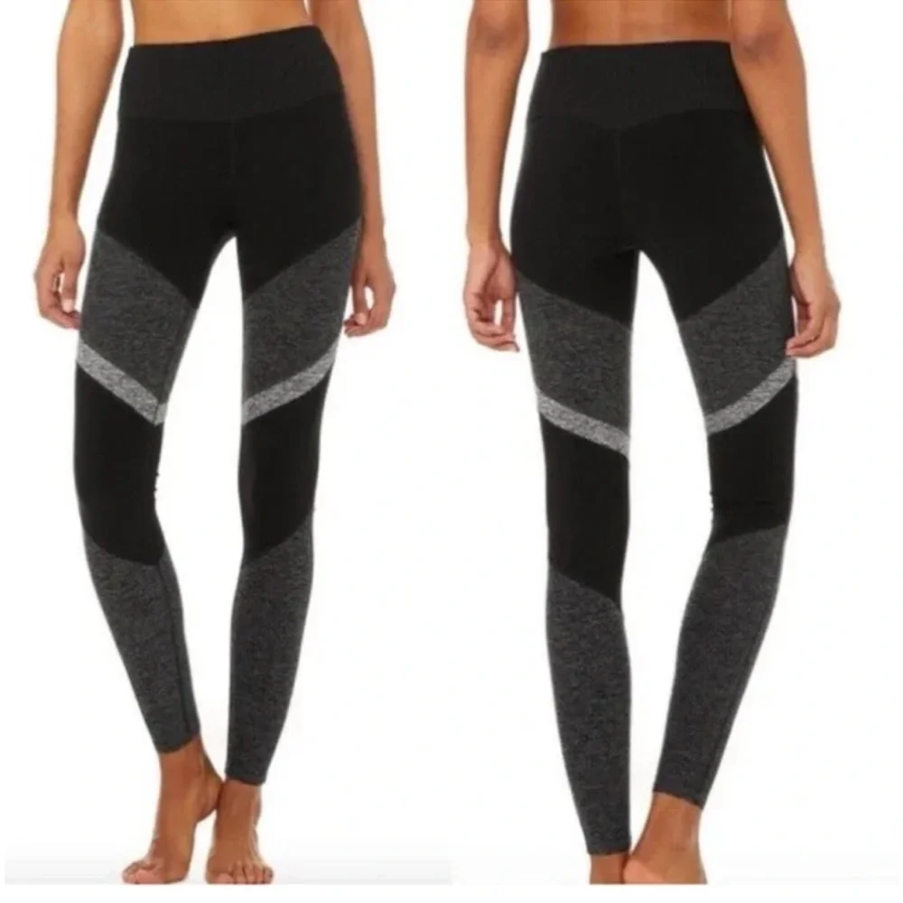 ALO High-Waist Colorblock Performance Leggings - Black/Grey